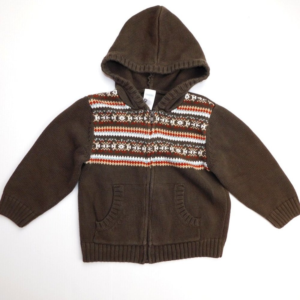 Gymboree Brown White Orange striped Knit Full Zip hooded Sweater Toddler Boys 3T